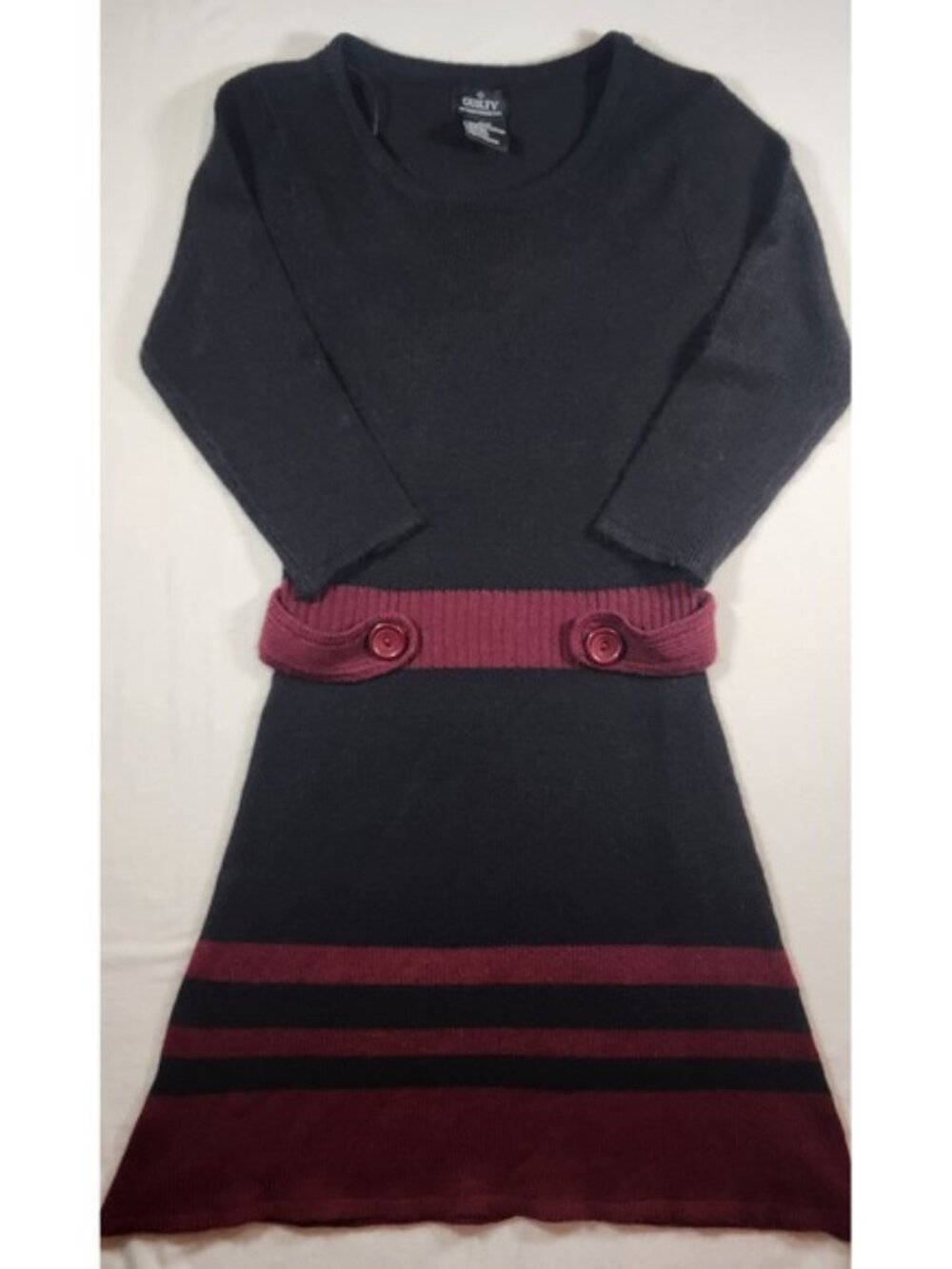 Y2k Guilty Knitwear Womens Black Burgundy Button Sweater‎ Dress whimsigoth